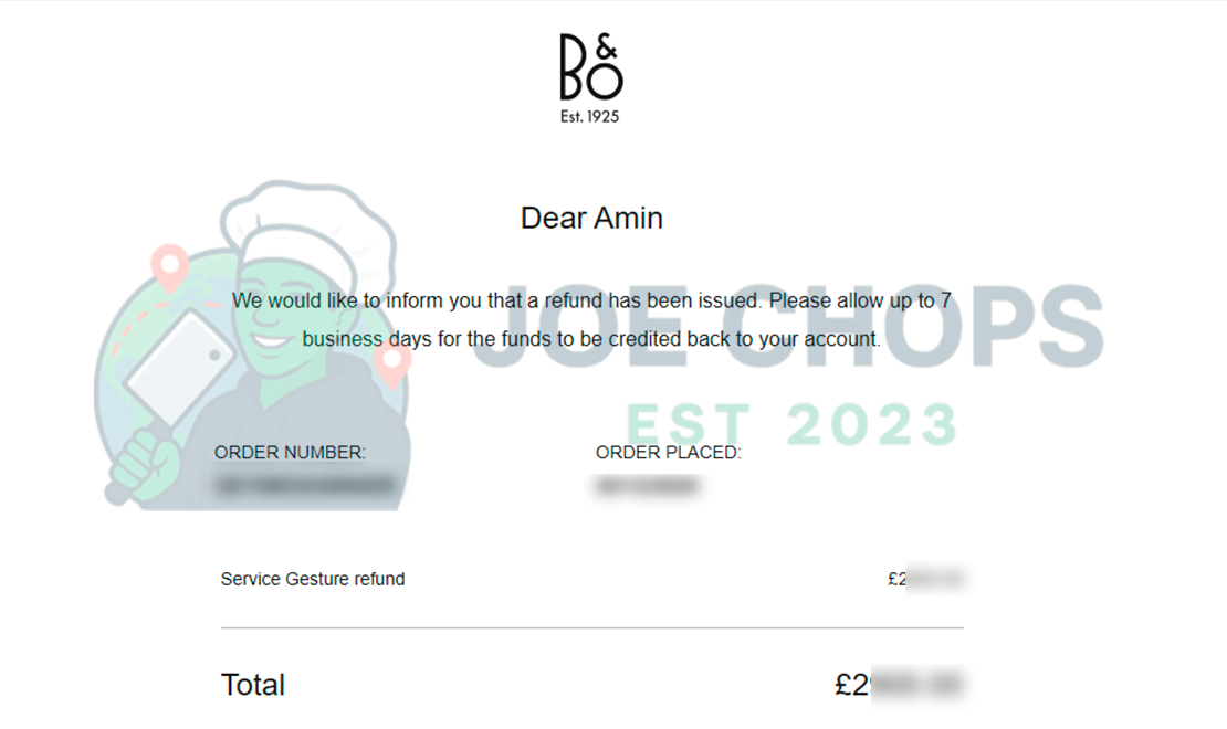 Bang & Olufsen Order Success